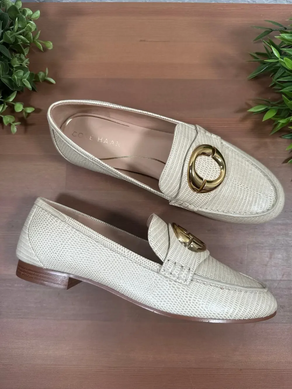 Cole Haan Women's Skylar Oat Lizard Print Leather Loafers Size 6